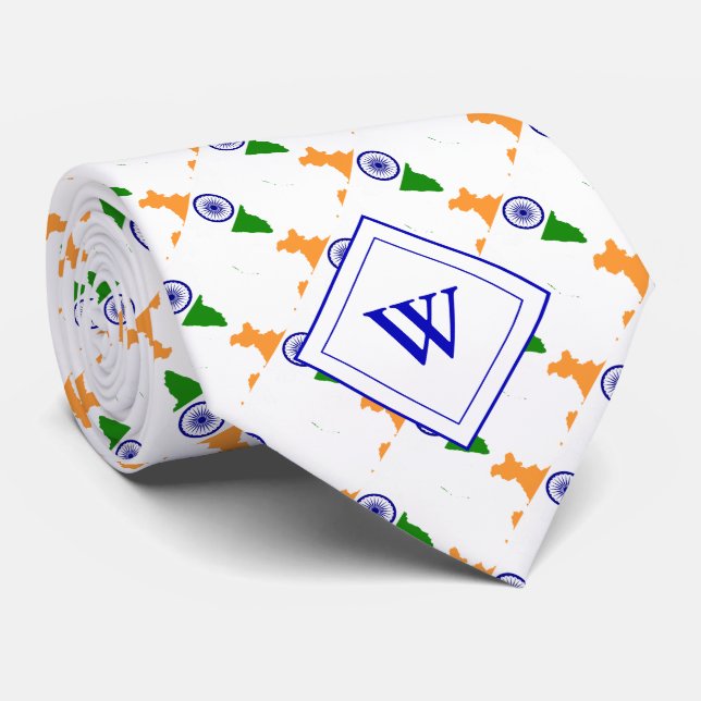 Gravata BANDEIRA INDIANA monograma da Índia (Rolled)