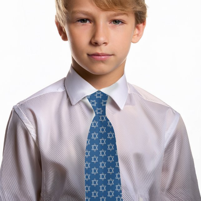 Gravata Bar Mitzvah Faux Silver Star de David Classic Blue (Criador carregado)