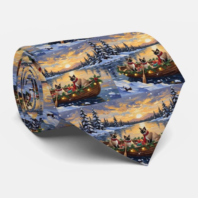 Gravata Barco de Natal do Gato Siames (Rolled)