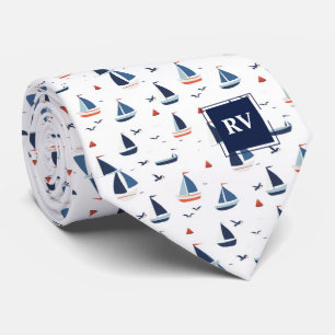 Gravata Barcos à Vela no Mar Monogramados