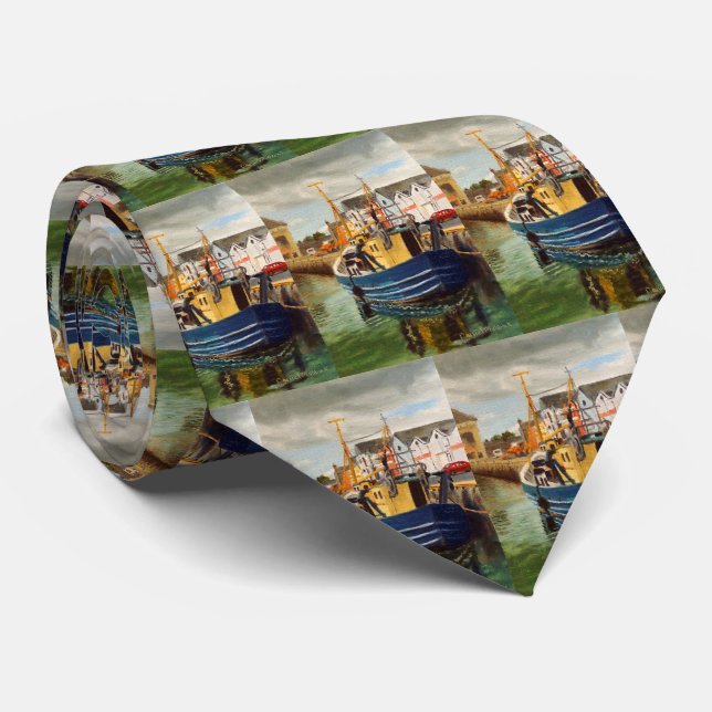 Gravata Barcos de pesca no porto (Rolled)