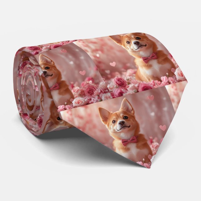 Gravata Basenji com Rosas - Dia dos Namorados (Rolled)