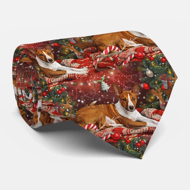 Gravata Basenji Dog Christmas Festivo (Rolled)