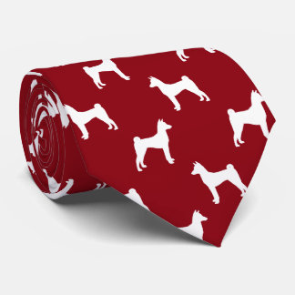 Gravata Basenji Dog Silhouettes Padrão Vermelho e Branco