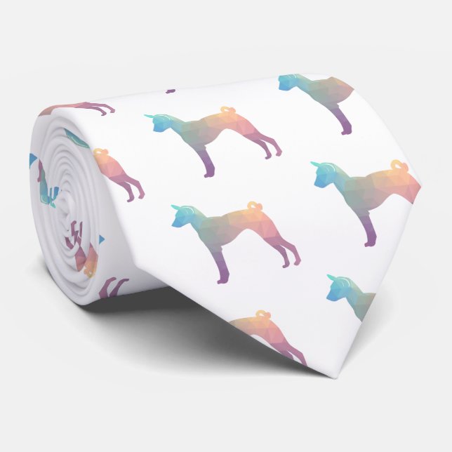 Gravata Basenji Geométrico Pattern Silhouette Pastel (Rolled)