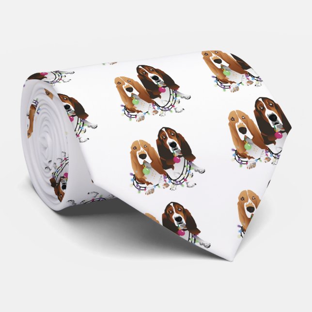 Gravata Basset Hound Peace Love Joy Design de Natal (Rolled)