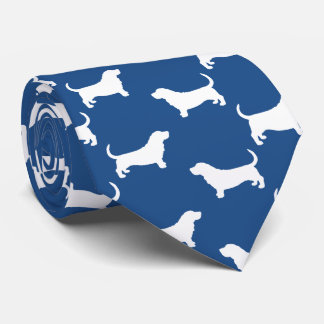 Gravata Basset Hound Silhouettes Padrão Branco e Azul