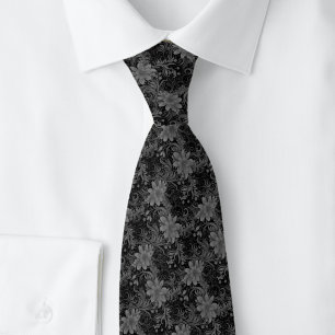 Gravata Batik Floral Carvão