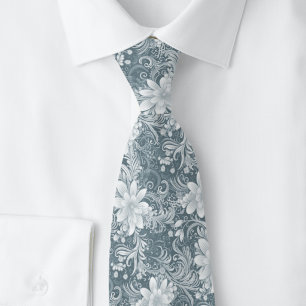 Gravata Batik Floral Cinza Ardósia