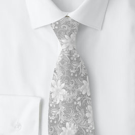 Gravata Batik Floral Cinza-Rocha