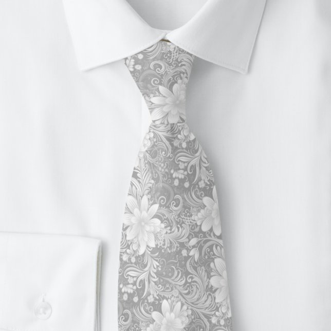 Gravata Batik Floral Cinza-Rocha (Criador carregado)