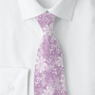 Gravata Batik Floral Lilás Desbotado