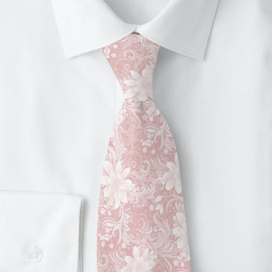 Gravata Batik Floral Rosa Champanhe