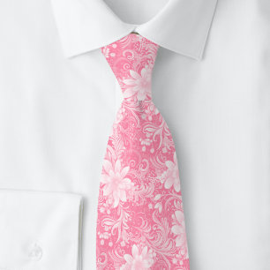 Gravata Batik Floral Rosa Quente