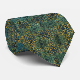 Gravata Batik Scroll Emerald e Dourado Tie
