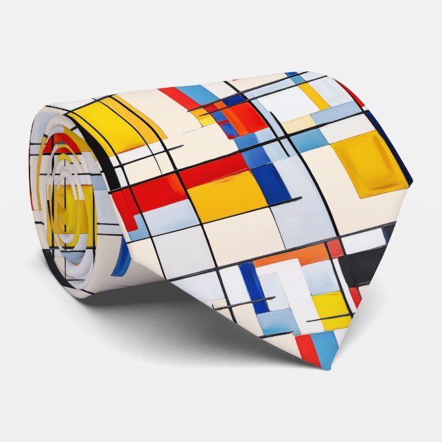 Gravata Bauhaus Squares Boho 60's 70's Pattern Necktie (Rolled)