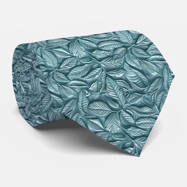 Gravata Beautiful Ice Blue Leaf Pattern Faux Leather  (Rolled)