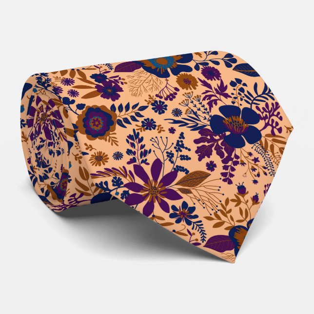 Gravata Beautiful retro style orange pastel floral pattern (Rolled)
