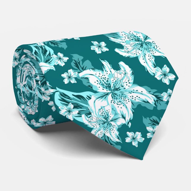 Gravata Beautiful turquoise flower pattern (Rolled)