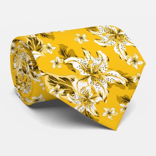 Gravata Beautiful yellow flower pattern (Rolled)
