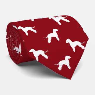 Gravata Bedlington Terrier Dog Silhouettes Padrão Vermelho