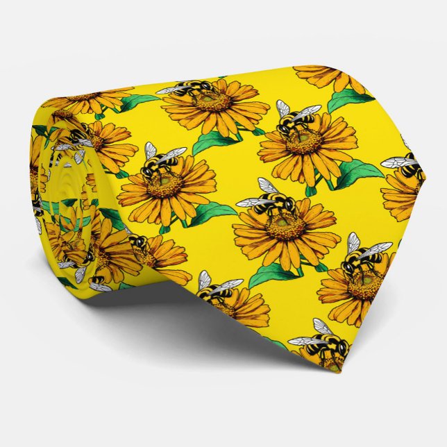 Gravata Bee on Sunflower Flower Pattern Design Yellow  (Criador carregado)