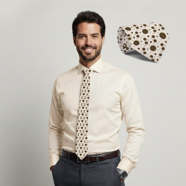 Gravata Bege Floral Micro Marrom Escuro (Criador carregado)
