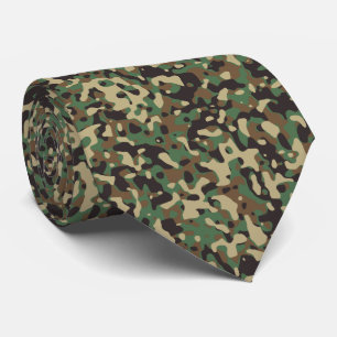 Gravata Bege, Marrom Bege, Verde, Camuflagem Florestal Cin