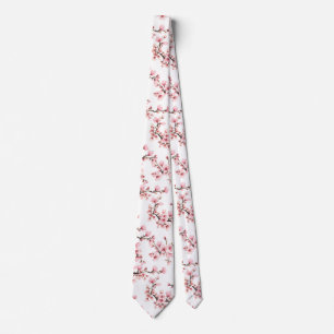Gravata Bege Rosa Azul Flor de Cerejeira Japonesa padrinho