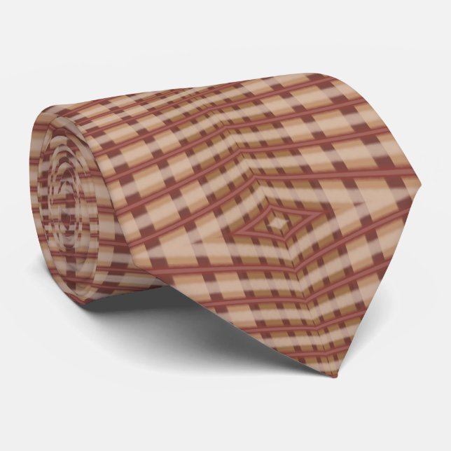 Gravata Beige Brown Crimson Plaid Crisscross Pattern (Rolled)