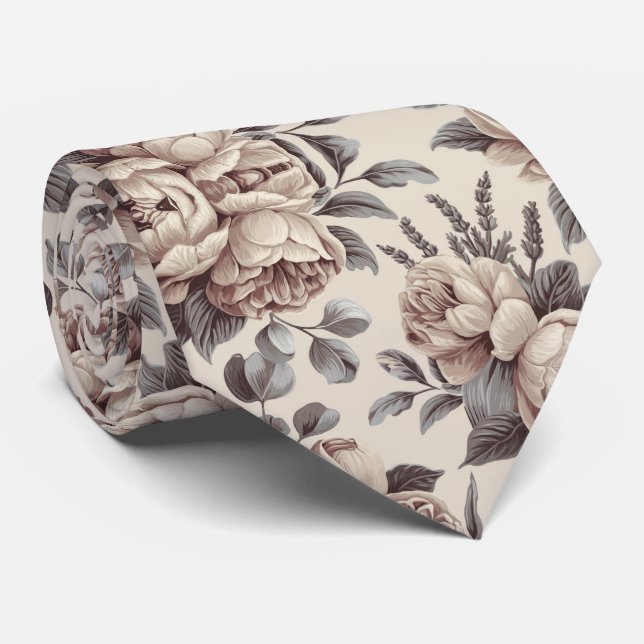 Gravata Beige com Floral (Rolled)