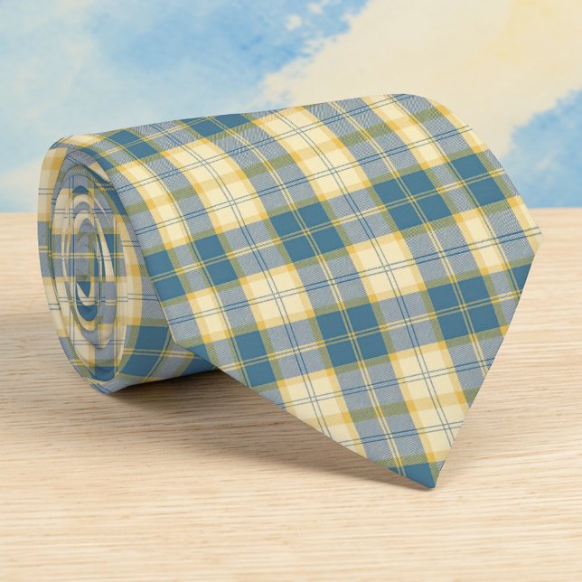 Gravata Beige & Teal Plaid Pattern Necktie Tie (Criador carregado)