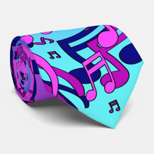 Gravata Belas Notas Musicais Vivas Azul Água Roxo Rosa