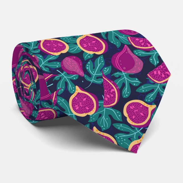 Gravata belíssimo padrão de figo roxo azul (Rolled)