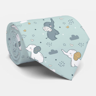 Gravata Berçário de Elefante Bebê Kawaii Azul