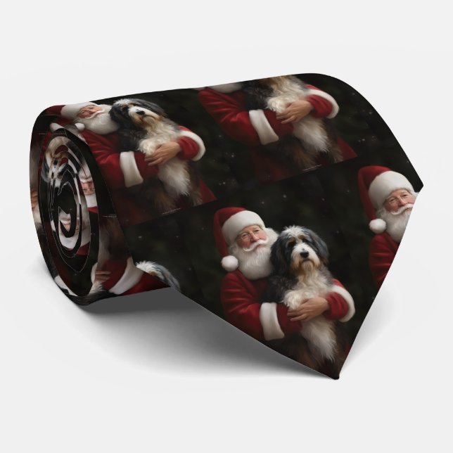 Gravata Bernedoodle com Papai Noel Natal Festivo (Rolled)