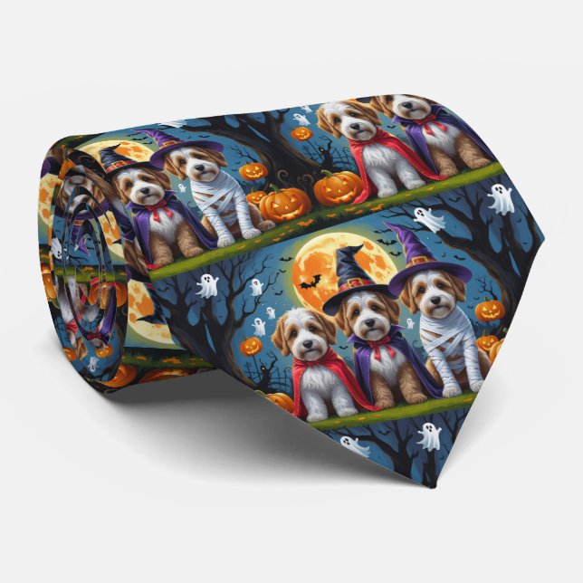 Gravata Bernedoodle Dogs Pumpkin Halloween Engraçado (Rolled)