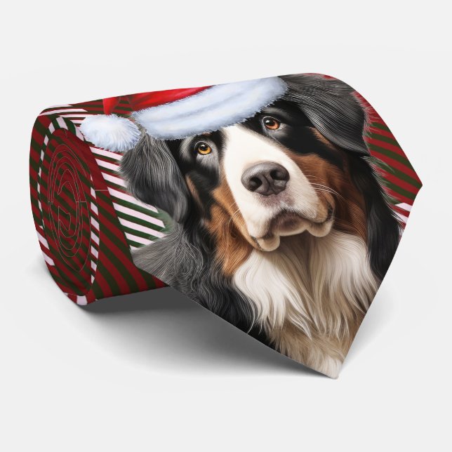 Gravata Bernese Mountain Dog Red Green Xadrez Natal (Rolled)