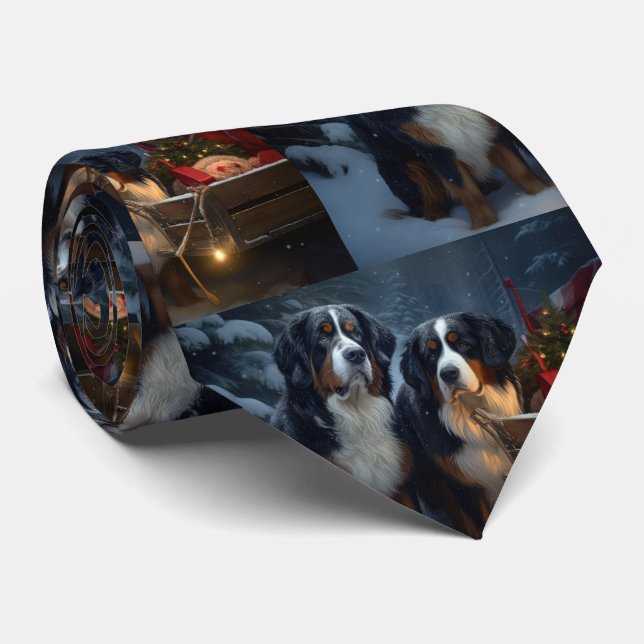 Gravata Bernese Mountain Snowy Sleigh Decência de Natal (Rolled)