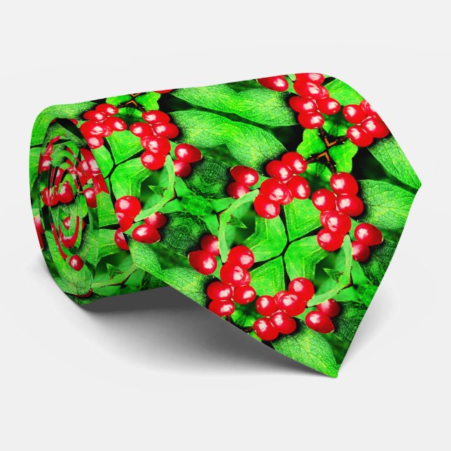 Gravata Berries vermelhos com padrão de Abstrato de gotas  (Rolled)