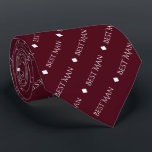 Gravata Best Man Repeating White Text on Burgundy<br><div class="desc">This fun neck tie is the perfect accessory for the best man at your wedding. It features a simple yet elegant design with the words "Best Man" written in fancy all capital white text repeating in a diagonal pattern on a burgundy or maroon colored background. There are diamonds separating the...</div>