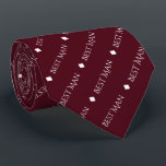 Gravata Best Man Repeating White Text on Burgundy<br><div class="desc">This fun neck tie is the perfect accessory for the best man at your wedding. It features a simple yet elegant design with the words "Best Man" written in fancy all capital white text repeating in a diagonal pattern on a burgundy or maroon colored background. There are diamonds separating the...</div>