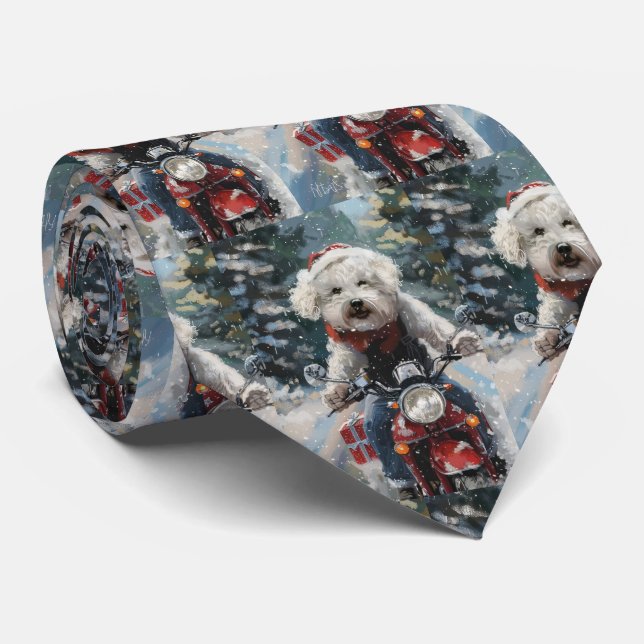Gravata Bichon Frise Dog Andando Moto Natal (Rolled)
