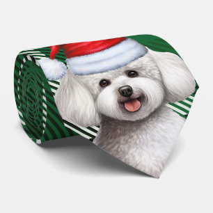 Gravata Bichon Frise Dog e Xadrez Verde Natal