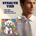 Gravata Bichon Frise Dog Lover's Stealth Tie<br><div class="desc">De longe,  parece uma gravata típica de homens,  mas perto está tudo Bichon Frise LOVE. Um cão branco giro desenhado em cores vibrantes e lúdicas.</div>