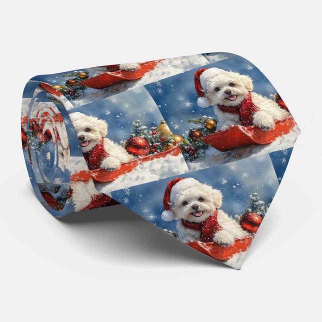 Gravata Bichon Frise Dog Sledge Deixe-o nevar no Natal (Rolled)