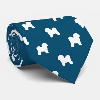 Gravata Bichon Frise Silhouettes Padrão Azul e Branco