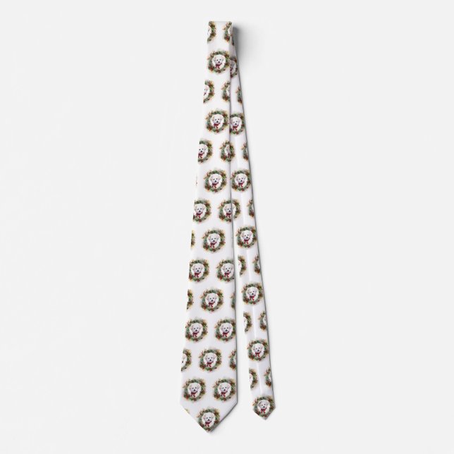 Gravata Bichon Frise Wreath Festivo Pup (Frente)