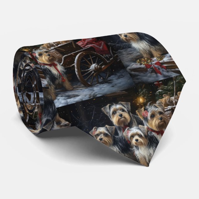 Gravata Biewer Terrier Nevado Trineo Navidad Decoração (Rolled)