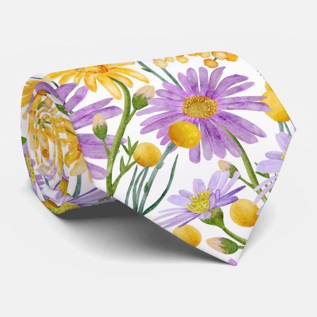 Gravata Billy Buttons E Daisy Floral Blooms (Rolled)